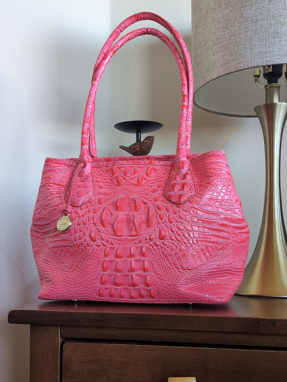 BRAHMIN Anytime Bag Melbourne Embossed CrocLeather 🦩 Flamingo Pink Shoulder Bag